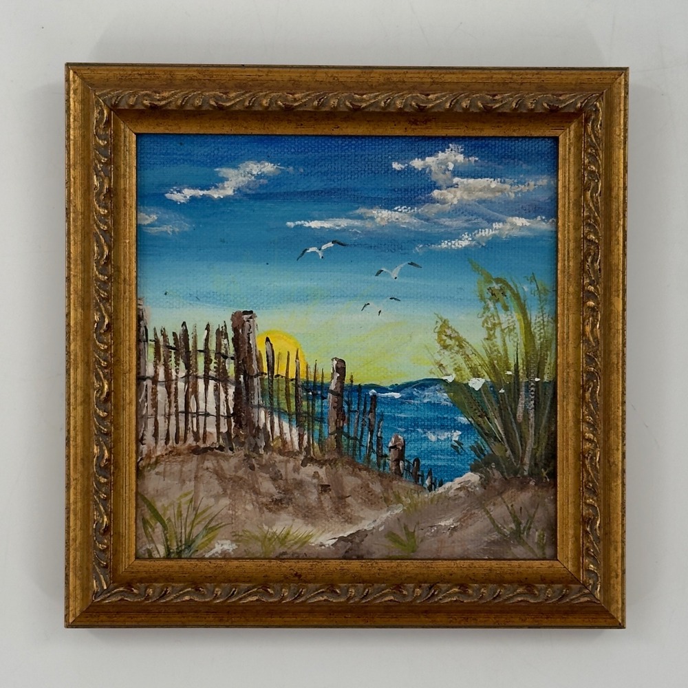 Original Coastal Sunset Seascape Painting Gilt Frame